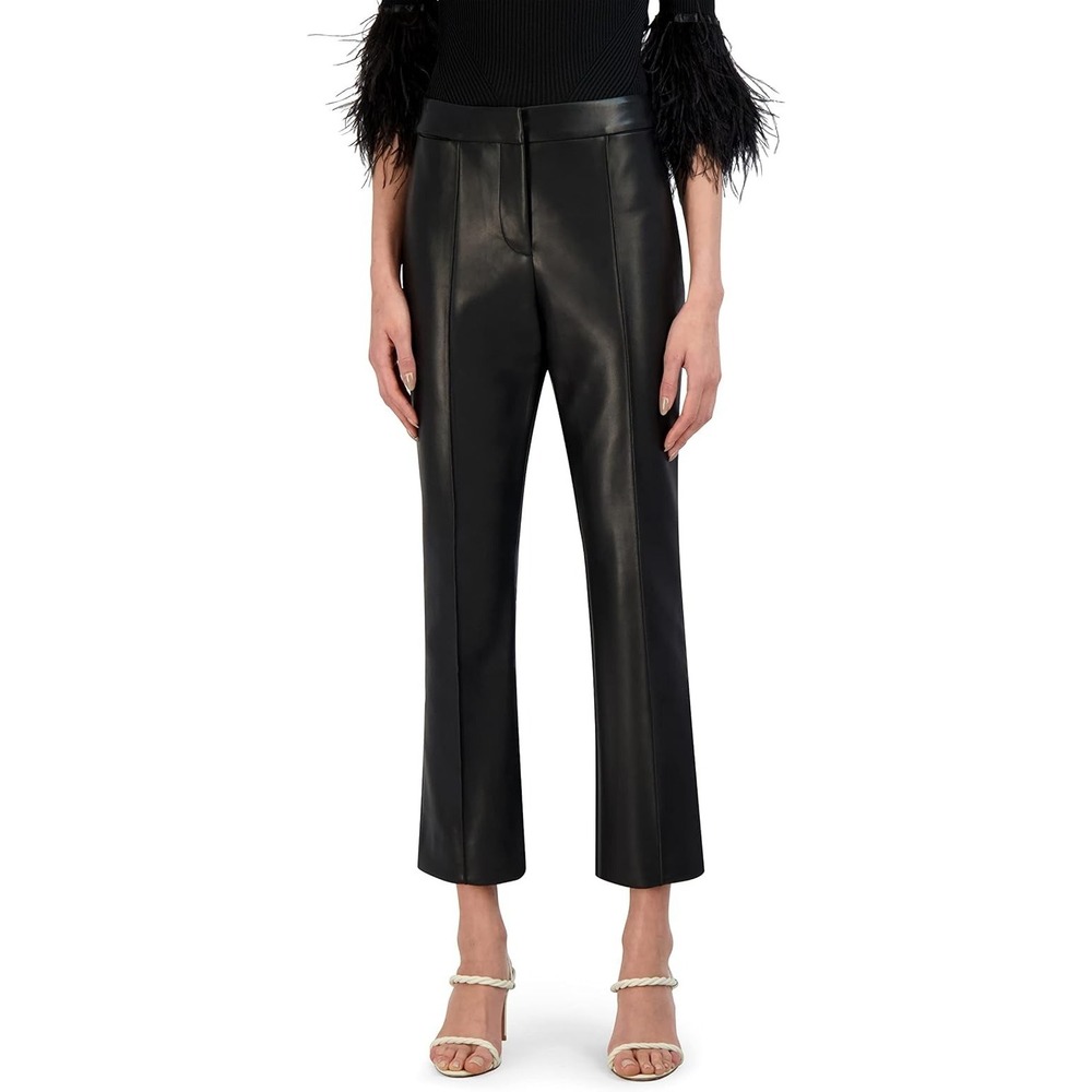 BCBGMAXAZRIA® (SIZE 10) Cropped Flare Leg Faux Leather Pant in Black - $228